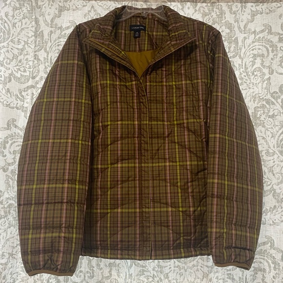 Lands' End Jackets & Blazers - Lands' End Plaid Puffer Jacket - Brown and Green